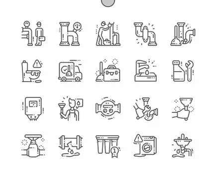 Plumbing elements Well-crafted Pixel Perfect Vector Thin Line Icons 30 2x Grid 스톡 일러스트