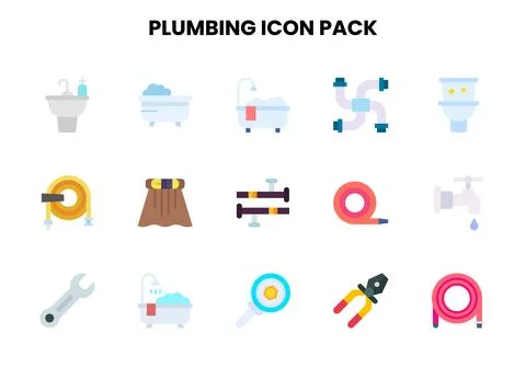 Plumbing Flat Bundle Icons Pack Stock Illustration