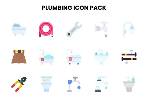 Plumbing Flat Vector Icons Pack Stock Illustration