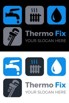 Plumbing Heating Service Logo Icons Set Stock Illustration