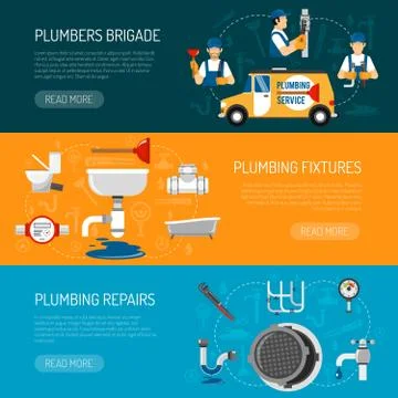 Plumbing Horizontal Banners Set Stock Illustration