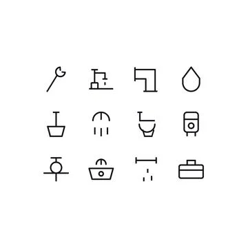Plumbing Icon Set 20 Black White Line Icons Editable Stroke Vector Stock Illustration