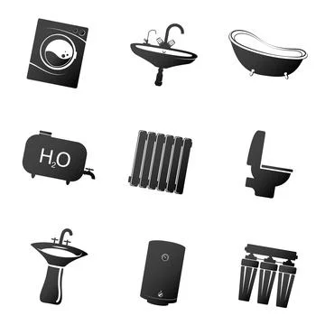 Plumbing icons set simple Stock Illustration