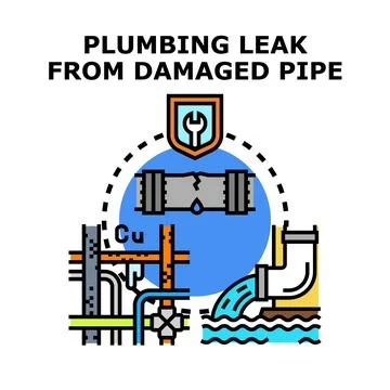 Plumbing leak from damaged pipe concept vector Stock Illustration