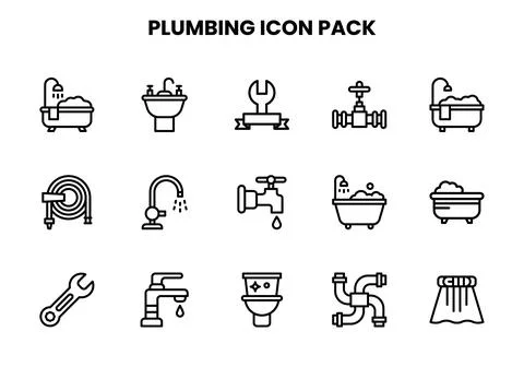 Plumbing Line Vector Icons Pack Stock Illustration