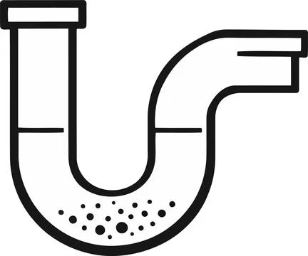 Plumbing P-Trap Pipe Icon - Clogged Drainage System Black and White Line Art Stock-Illustration
