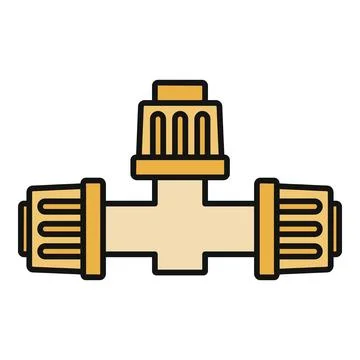 Plumbing pipe t fitting with valve flat color icon Stock Illustration