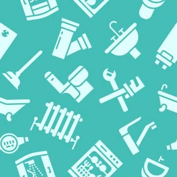 Plumbing service vector seamless pattern with flat silhouette icons of house Stock Illustration