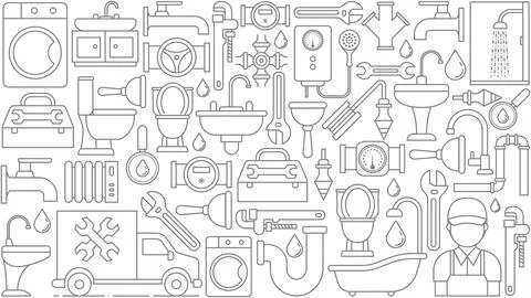 Plumbing Services Background Pattern Design. Stock Illustration