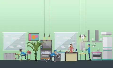 Plumbing services vector illustration in flat style Stock Illustration