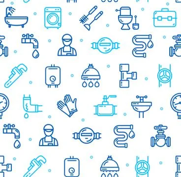 Plumbing Signs Seamless Pattern Background on a White. Vector Stock Illustration