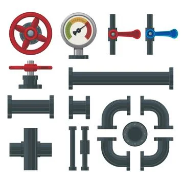 Plumbing system elements. Piping connection with preassure gauge and valves 스톡 일러스트