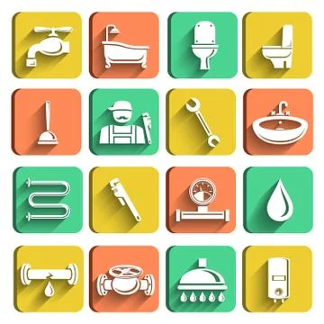 Plumbing tools icons set Stock Illustration