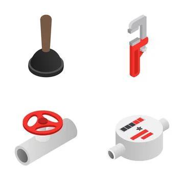 Plumbing tools isometric icons representing repair and maintenance Stock Illustration