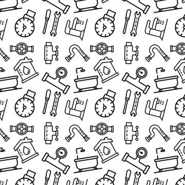 Plumbing tools pattern, outline style イラスト素材