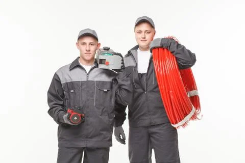 Plumbing tools two man Stock Photos