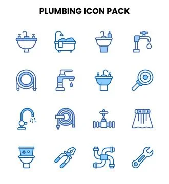 Plumbing Two Colour Vector Icons Pack Stock Illustration