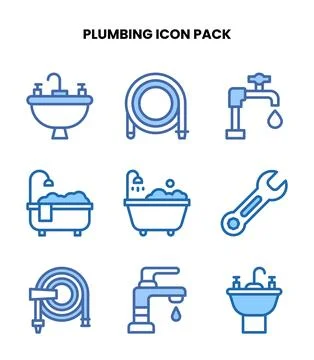 Plumbing Two Colour Vector Icons Pack Stock Illustration