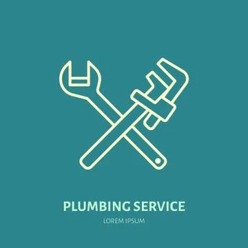 Plumbing vector flat line icon. Repair service logo. Illustration of wrench Stock Illustration