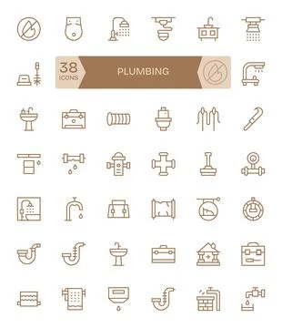 Plumbing Vector Icon Repository containing 42 Regular Line Retina Ready Pix.. Stock Illustration
