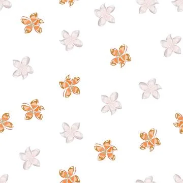 Plumeria flower seamless pattern isolated on white background. Stock Illustration
