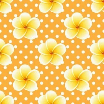 Plumeria seamless pattern on a polka-dot background. Universal vintage print Иллюстрация