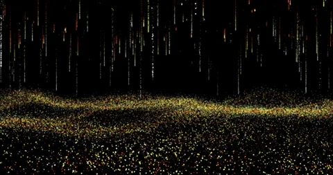 Plumes of falling particles into the ocean of sparkling particles 1 Stock-Footage 306452560