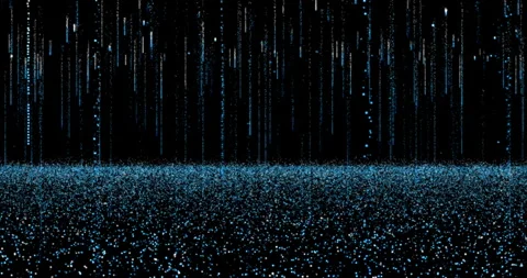 Plumes of falling particles into the ocean of sparkling particles Stock Footage 306452694