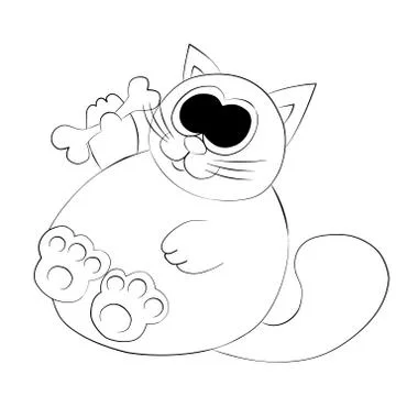Plump cat and bone in black and white Stock Illustration