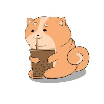 A plump cat sits and drinks soda from a glass Stock Illustration