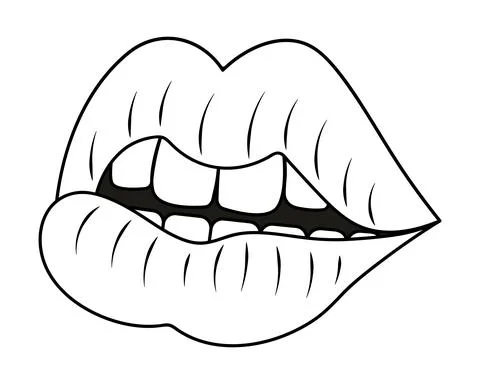 Plump lips. Side view. Sketch. Vector illustration. Stock Illustration