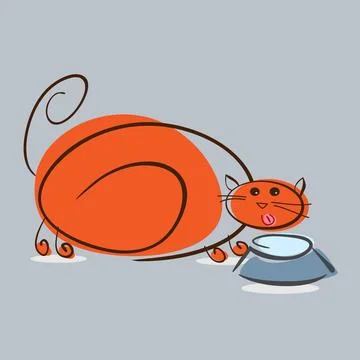 Plump red cat drinking milk. Illustration Plump red cat drinking milk. Ill... Fotos de archivo