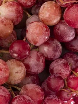 Plump red grapes tightly packed together with tiny stems visible in a close.. Stock Photos