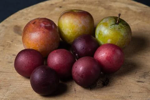 Plums on a black background. Stock Photos