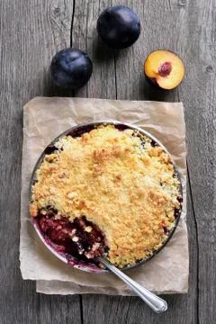 Plums crumble pie Stock Photos