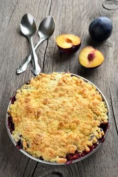 Plums crumble pie Stock Photos