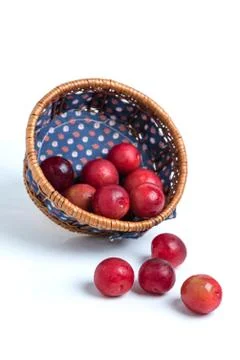 Plums Falling from Basket Stock Photos