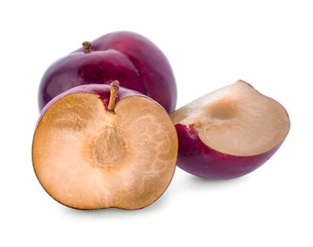 Plums fruit isolated on white background Stock Photos