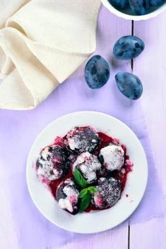 Plums glazed with sugar Stock Photos
