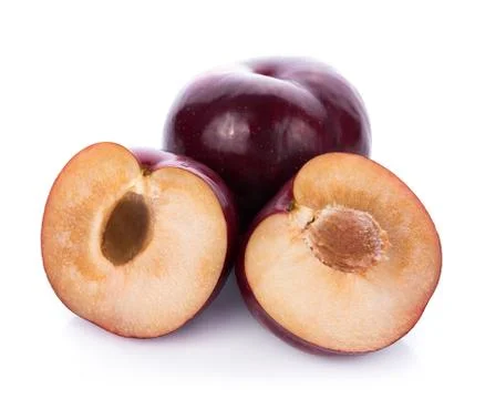 Plums isolated on white background Stockfoto's