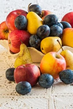 Plums, pears and apples Stock Photos