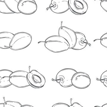 Plums on white background. Vector  pattern. Stock Illustration