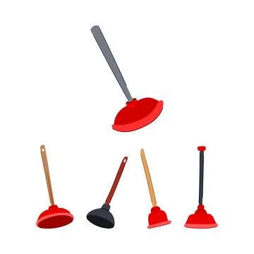 Plunger collection featuring various household cleaning tools Stock Illustration