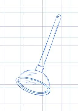 Plunger hand drawn doodle. Clearing clogged pipes at home. Light. Stock Illustration
