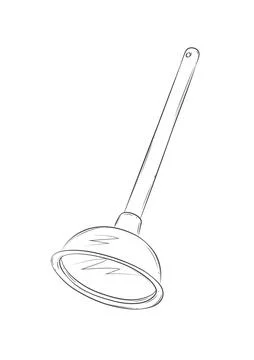 Plunger hand drawn doodle. Clearing clogged pipes at home. White Stock Illustration