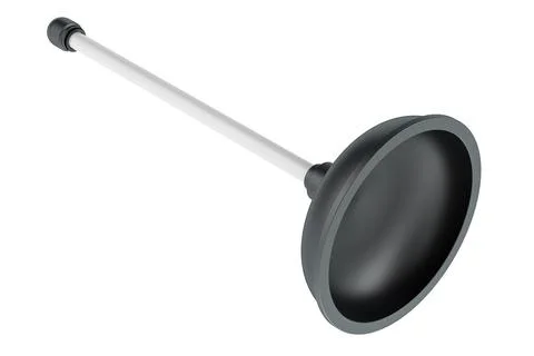 Plunger with long plastic handle. 3D rendering Illustration