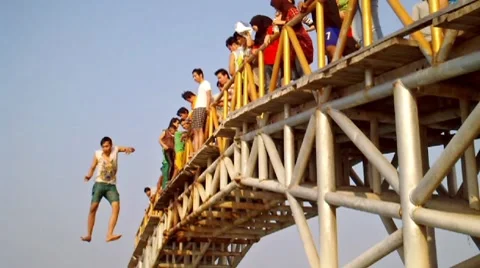 Plunging From Bridge Stock Footage 7763886