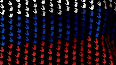 Plurality of large hands forming Russian flag waving in the wind and fly back. Stock Footage 73687376