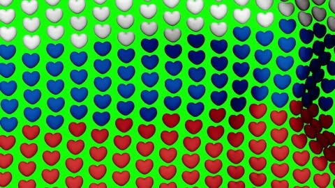 Plurality of large hearts forming Russian flag waving in the wind and fly back. Stock Footage 73687811