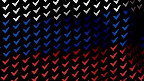 Plurality of voting ticks forming Russian flag waving in the wind and fly back. Video stock 73655361